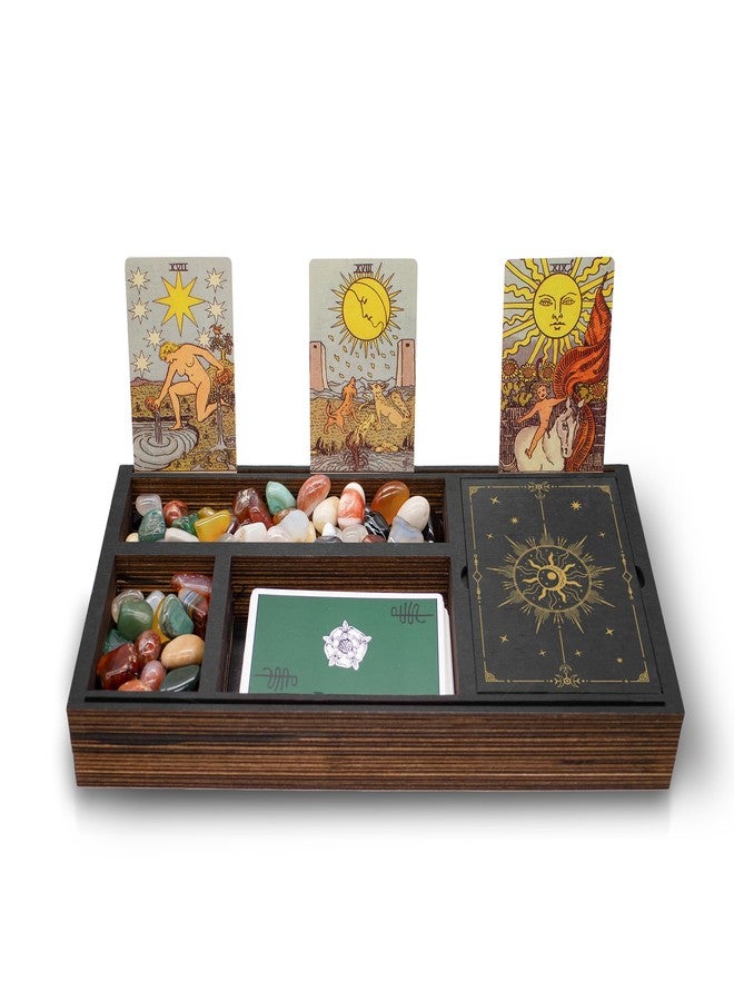 FNYDOX Wooden Crystal Tray with Tarcot Card Holder, Wiccan Supplies and Tools Witchcraft Altar Supplies Pegan Tarot Decor Witchy Gifts Meditation Accessories Witch Stuff Astrology Decor for Women - Image 1